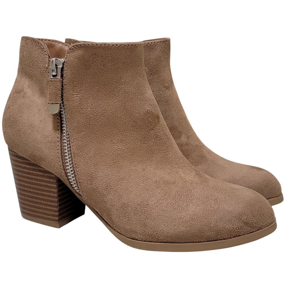 Style & Co Women Masrinaa Block Heel Ankle Booties Size US 5M Taupe Faux Suede